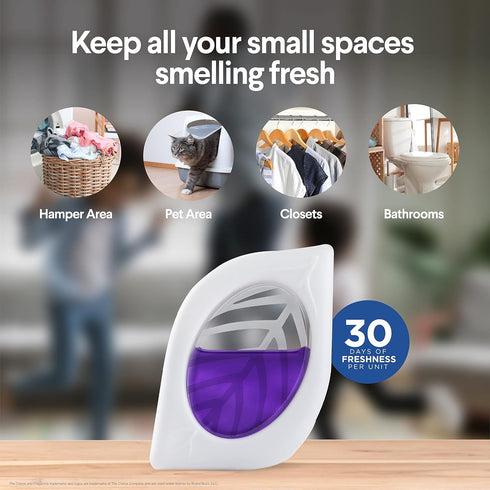 Clorox Fraganzia Small Room Air Freshener in Lavender with Eucalyptus |Peel & Place Air Freshener, No-Plug, Battery-Free for Closets, Laundry Room...