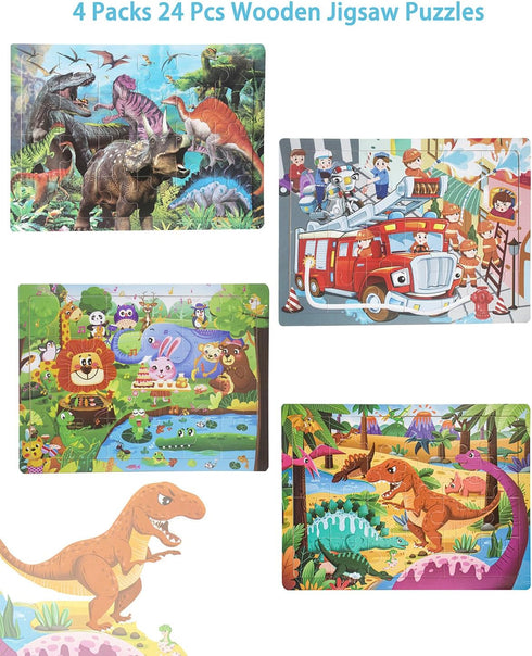 Wooden Puzzles for Kids Ages 3-5, 4 Packs 24 Pcs Wood Jigsaw Puzzles for Toddlers 2-4 4-6, Preschool Educational Brain Teaser Travel Toys Gifts fo...