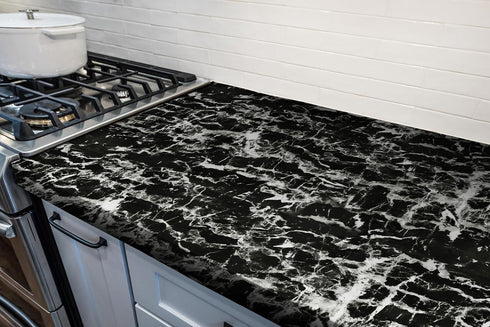 Guvana Glossy Marble Contact Paper Black Marble Wallpaper Marble Peel and Stick Wallpaper Waterproof Self Adhesive Wallpaper Modern DIY Contact Pa...