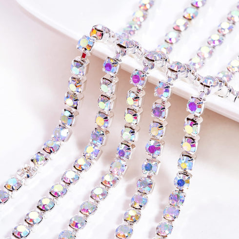 BLINGINBOX Rhinestones Chain 10 Yards SS16/4mm Crystal AB Glass Sew On Rhinestones Cup Chain with Silver Bottom Sew On Trim(ss16-4mm, Crystal AB-S...