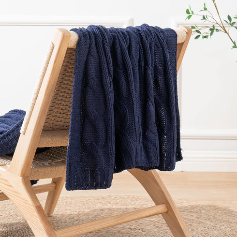 Battilo Navy Cable Knit Throw Blankets for Couch, Super Soft Warm Cozy Decorative Knitted Throw Blanket for Bed, Sofa, Chair 50"x60"...