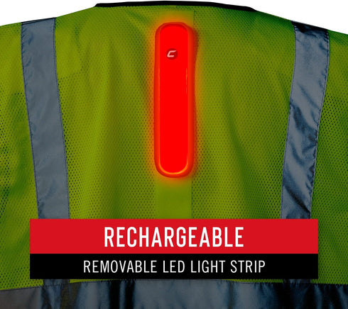 Coast SV300 Rechargeable Lighted High Visibility Safety Vest, Dual Mode, Zip Front, 2 Pockets, 2 Mic Tabs, Meets ANSI/ISEA Standards, 360 Visibili...