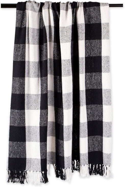 DII Buffalo Check Collection Rustic Farmhouse Throw Blanket with Tassles, 50x60, Black/White...