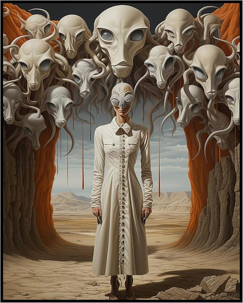 Posterizer 1 pcs-Alien Woman with Menacing Crowd of Alien Heads-Abstract & Modern Art-Fantasy & Fiction Art-Gift for Art Lovers-Decor for Home & O...