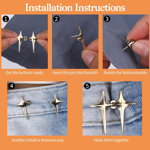 Jeans Button Pins, 6pcs Alloy Detachable Star Tightener Loose Pants Waist Clips Decorative Jean Charms Fit Fixer Adjuster Easy to Pull Buckle for ...