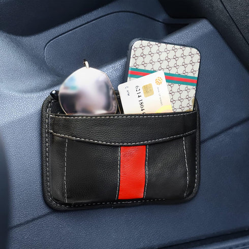 Accmor Car Side Pocket Organizer, Car Seat Pockets PU Leather Tray Pouch, Car Seat Storage Gap Filler, Phone Key Sunglasses Holder for Car Door Wi...