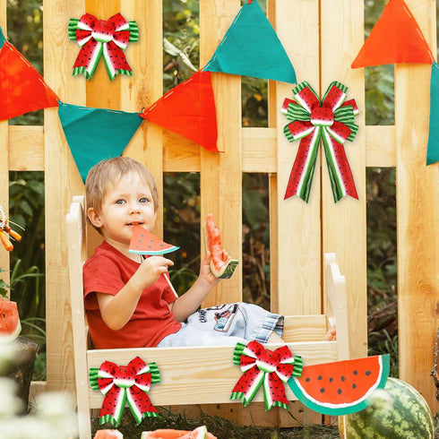 AnyDesign Summer Wired Edge Ribbon Watermelon Print Craft Ribbon Red Green Fruit Fabric Ribbon for Wreath Bow Making DIY Crafts Wrapping Party Dec...
