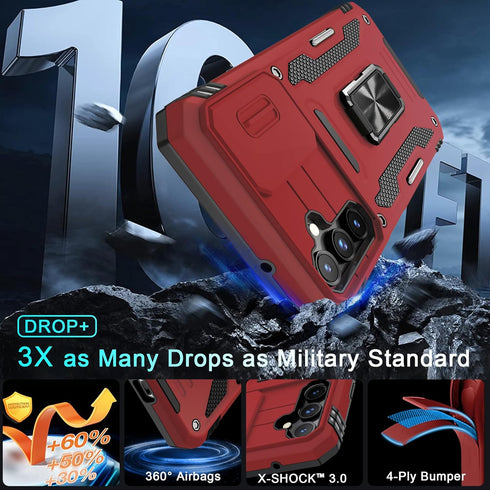 DEERLAMN for Samsung Galaxy S23 FE Case with Slide Camera Cover+Screen Protector(1 Pack),Rotated Ring Kickstand Military Grade Shockproof Protecti...