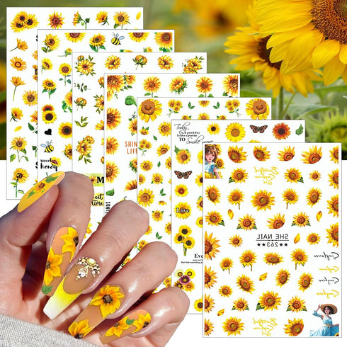 7 Sheets Sunflower Nail Stickers Decals Flower Nail Decals 3D Self Adhesive Spring Summer Nail Art Stickers Floral Designs Nail Art Supplies for W...