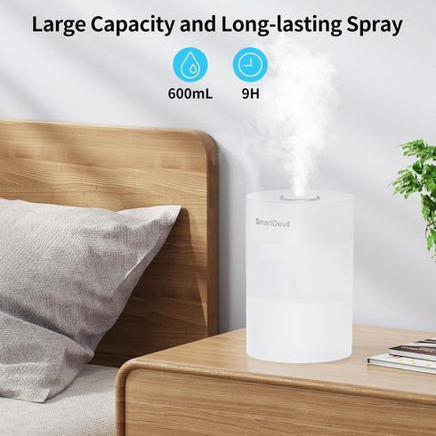 SmartDevil Small Humidifier, 600ml Portable Mini Humidifier, USB Personal Desk Humidifier for Bedroom, Plants, Office, Travel, Nightstand with Nig...