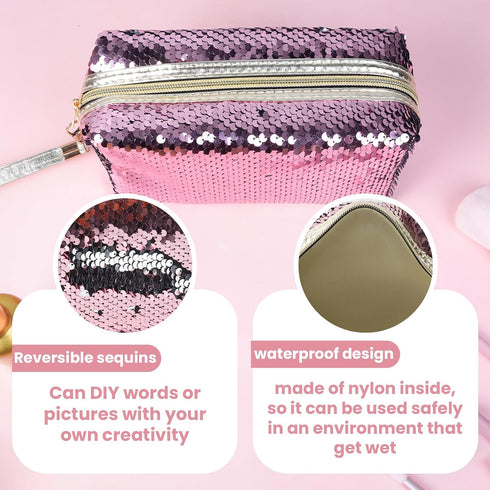 Magic Sequin Travel Cosmetic Bags Reversible Glitter Makeup Organizer Bag Purse for Women(Pink)...