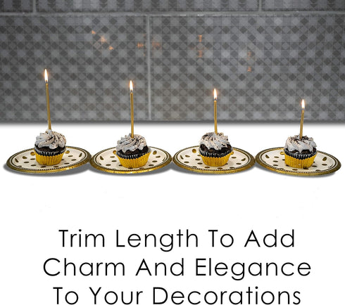 24 Count Tall Thin Metallic Gold Slow Burning Birthday Candles in Holders, and Matching Classy Cake Topper for Special Custom Birthday Cake Cupcak...