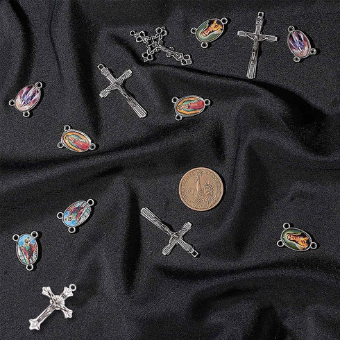 SUNNYCLUE Easter Holiday Tibetan Style Rosary Cross and Center Our Lady Miraculous Medal Enamel Cross Pendants Vintage Charm Oval Chandelier Links...