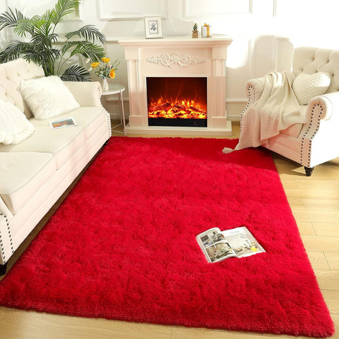 LOCHAS Ultra Soft Indoor Modern Area Rugs Fluffy Living Room Carpets for Children Bedroom Home Decor Nursery Rug 3x5 Feet, Red...