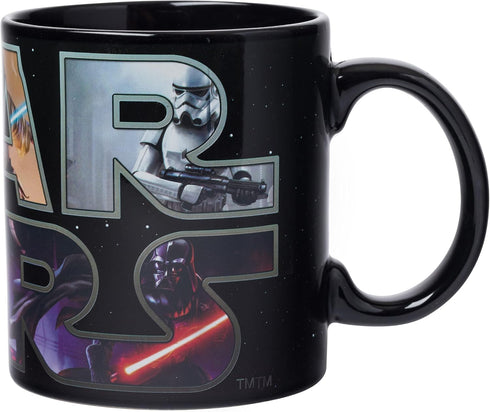 Silver Buffalo Star Wars Logo Heat Reveal Ceramic Coffee Mug Featuring Boba Fett, Yoda, Luke, C3PO, R2D2, Darth Vader, and Stormtrooper, 20-Ounces...