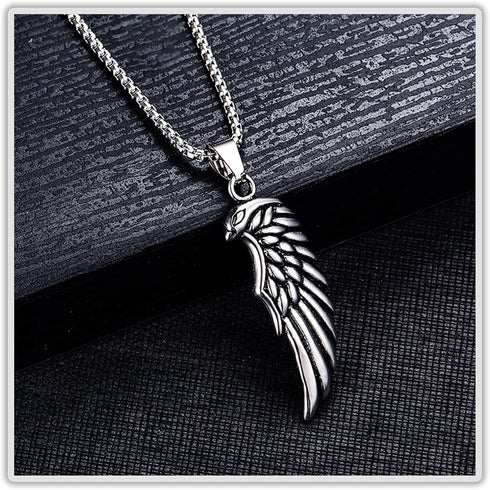 Punk Titanium Steel Angel Wing Pendant Feather Necklace...