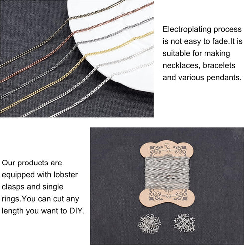 PH PandaHall 6 Color Twisted Chains 5 Yards Iron Twisted Curb Link Cable Chains Necklace with 120pcs Lobster Claw Clasps and 360pcs Jump Rings for...