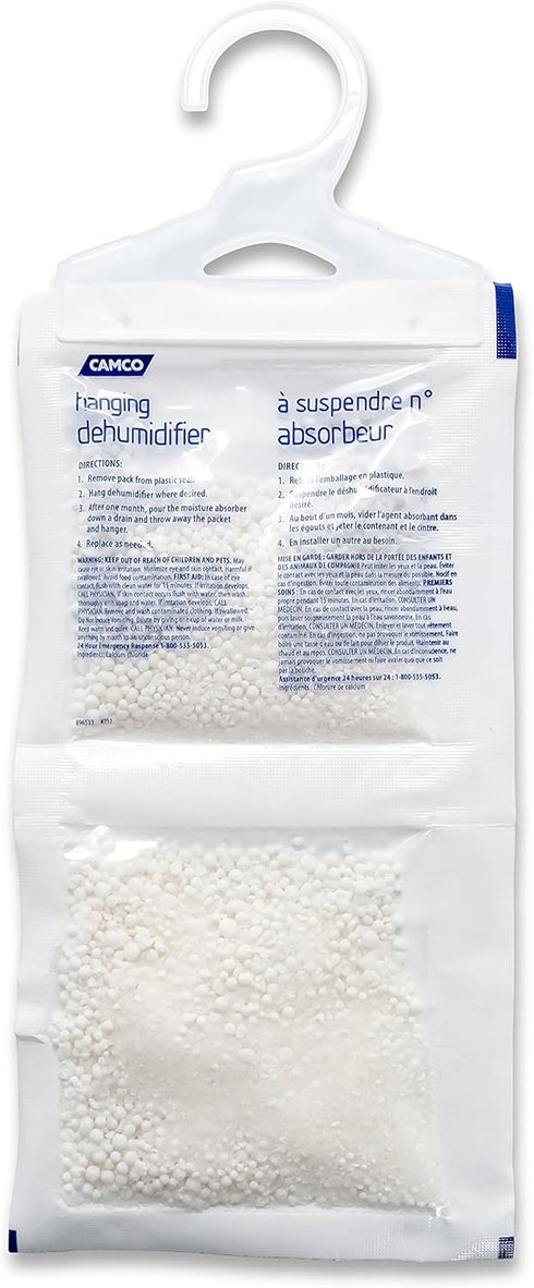 Camco 44286 Fragrance Free Hanging Dehumidifier-Convenient Hook Absorbs up to 3x Its Weight in Water, Reduces Moisture and Humidity in Closets and...