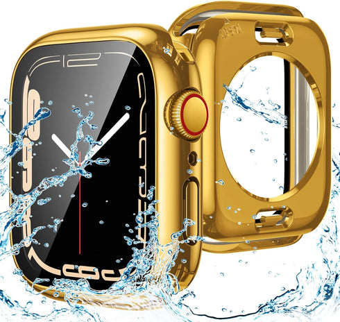 Goton 2 in 1 Waterproof Case for Apple Watch Screen Protector 44mm SE 2nd Gen Series 6 5 4 SE, 360 Protective Glass Face Cover Hard PC Bumper + Ba...