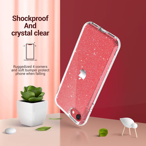 ULAK Compatible with iPhone SE 2020/2022 Case, iPhone 8/7 case Clear Glitter Soft TPU Cover Shockproof Transparent Protective Phone Case 4.7 Inch...