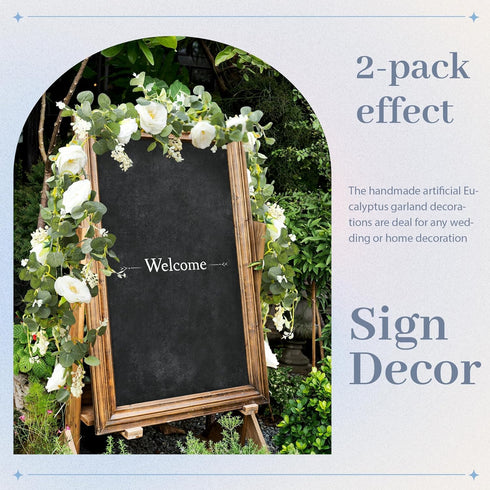 Der Rose 2Pcs Artificial Eucalyptus Flower Garland with Fake Rose Flower Vine Seeded Eucalyptus Leaves Greenery Garland for Wedding Table Runner B...