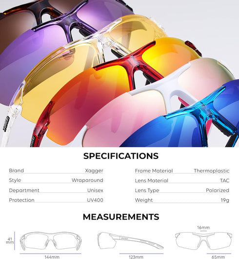 Xagger Polarized Wrap Around Sport Sunglasses for Men Women UV400 Baseball Softball Glasses...