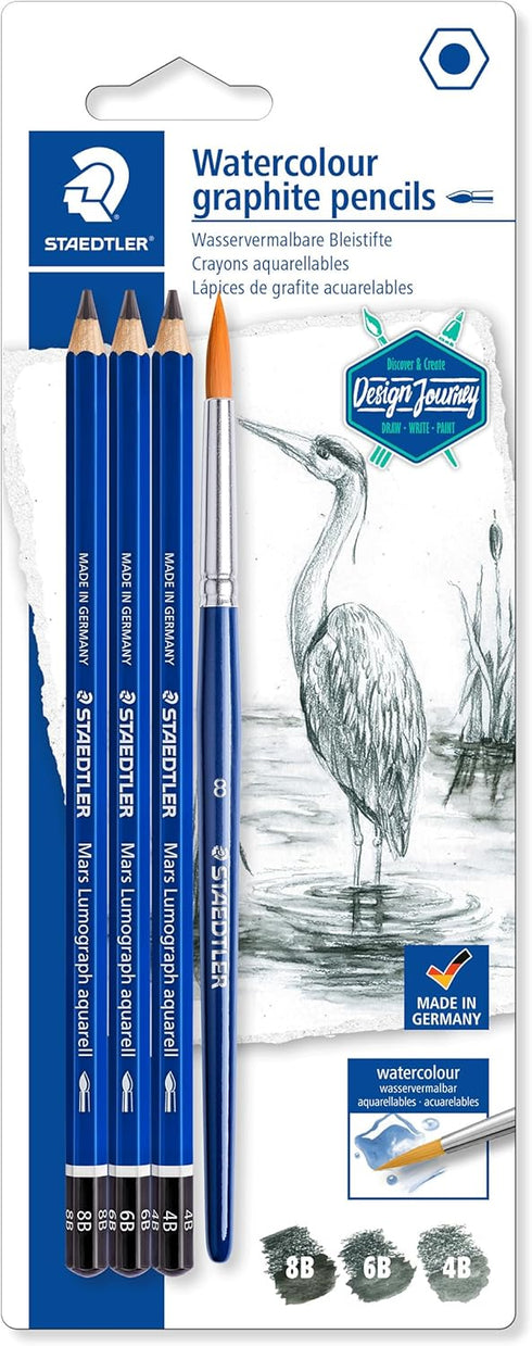 STAEDTLER Mars Lumograph Graphite Watercolor Pencils Kit, Set of 3, Includes Watercolor Brush, 100A-SBK4...