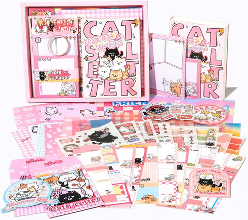 Draupnir Kawaii Pink Cute Cat Scrapbook Kit, Bullet Junk Journal Kit with Journaling/Scrapbooking Supplies, Stationery, A6 Grid Notebook Graph Rul...