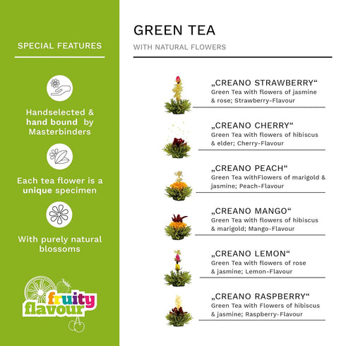 Creano Tea Flowers Mix - Blooming Green Tea, Fruity Flavoured (Roses in 6 Varieties), Flowering Set...