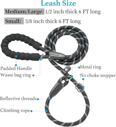 iYoShop 6 FT Durable Slip Lead Dog Leash with Padded Handle and Highly Reflective Threads, Dog Training Leash, (Medium/Large, 35~120 lbs, Black)...