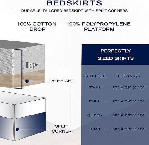 Nautica - Twin Bedskirt, Cotton 15-Inch Tailored Drop Bedding, Split Corners for Secure Fit, Oeko-Tex Certified (Solid White)...