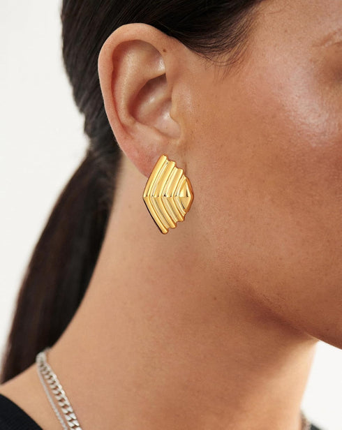 18k Gold Statement Earrings for Women Trendy, Chunky Gold Big Striped Vintage Earrings...