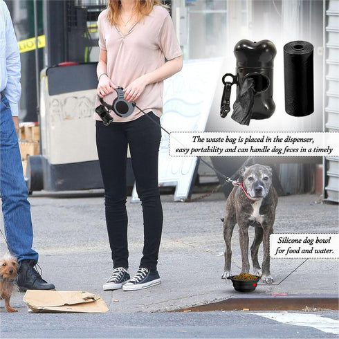 Retractable Dog Leash, 10 FT Dog Leash for Small Medium Dogs up to 22lbs, Pet Tape with Anti Slip Handle and Lock Nylon, 1 Silicone Dog Bowl, 1 Di...