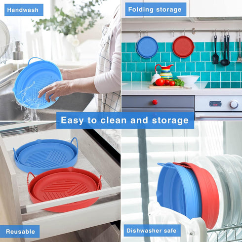 Silicon Air Fryer Liners by SOOBRO (2 pcs) - 8” Reusable Round Non-Stick Air Fryer Baking Tray - Foldable Heat Resistant and Easy to Clean Airfrye...