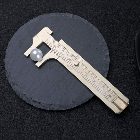 Retro Vernier Caliper Copper Alloy Mini Brass Sliding Pocket Caliper Metal Double Scale for Measuring Gemstones and Jewelry Components Bead Wire G...