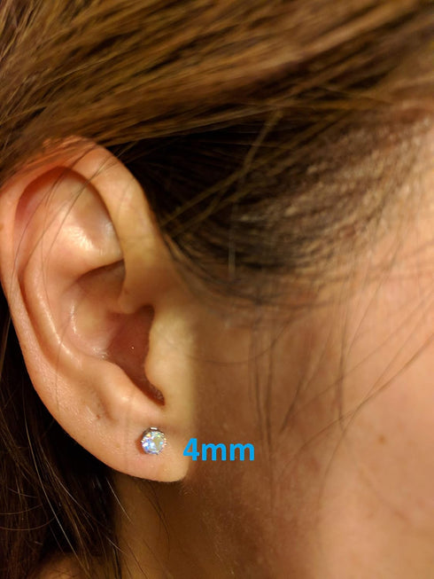 5 Pairs of Surgical Stainless Steel Aurora Borealis Crystal CZ Stud Earrings 3,4,5,6, & 7mm...