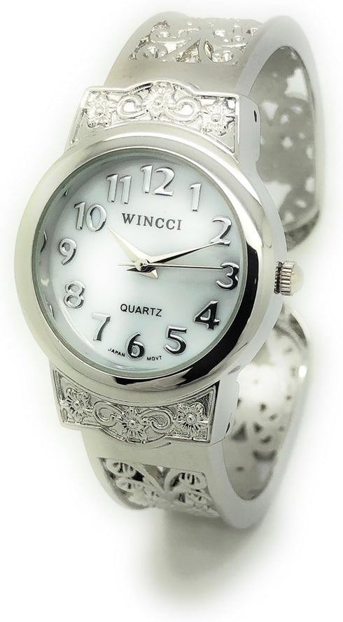 Ladies Elegant Metal Bangle Cuff Fashion Watch Pearl Dial...