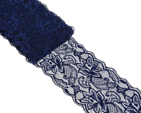 ATRBB 10 Yards 3 Inch Wide Elastic Lace Trim Floral Pattern Lace Ribbon for Garment,Crafts and Gift Wrapping (Navy)...