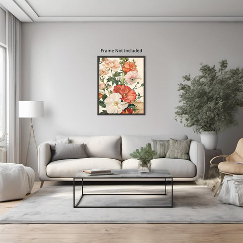 Posterizer 1 pcs-chic poster with white and orange flowers-Floral & Botanical Art-Abstract & Modern Art-Decor for Home & Office- UNFRAMED Wall Art...