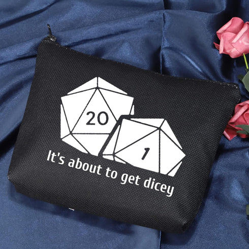 POFULL Dice For Dragons D20 RPG Gamer It's About To Get Dicey Cosmetic Bag DND Gifts Tabletop Role Playing Gamer Gift (It's about to get bag)...