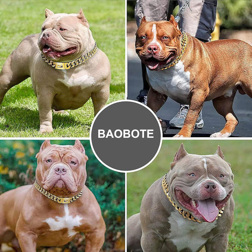 Gold Dog Chain Collar Walking Metal Chain Collar with Design Secure Buckle,14MM Heavy Duty Cuban Link Chain Training Collar for Small Medium Large...