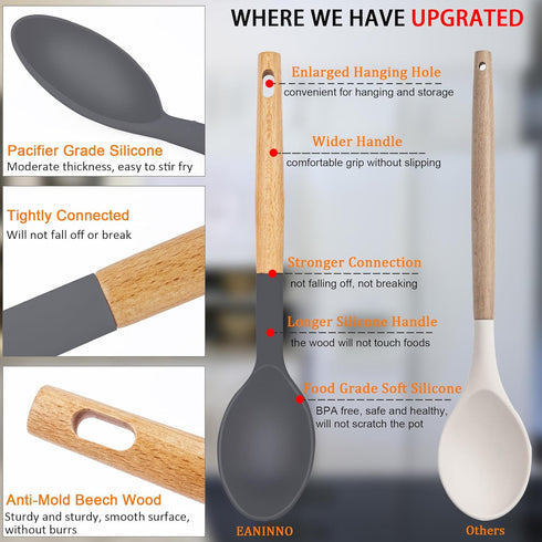 Nonstick Silicone Cooking Spoons Set, 3 PCS Large Soup Ladle Solid Spoon Pasta Server for Spaghetti Sauce Serving Stirring, Heat Resistant Kitchen...