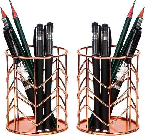 Rose Gold Pencil Cup Wire Metal Mesh Pen Holder Make Up Brush Holder, Pen Cup Pen Organizer Accessories for Desk Office Home School 1PC...