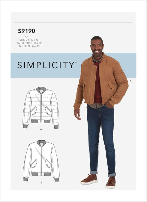 Simplicity Sewing Pattern SS9190AA Men's Bomber Style Jacket, Size AA (34-42), White...