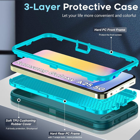 LeYi for Samsung Galaxy A25 5G Phone Case: Galaxy A25 5G Phone Case with 2Pcs HD Screen Protector, Heavy Duty 3 in 1 Full Body Shockproof Protecto...