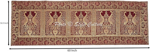 Bohemian Long Wedding Table Runner Coffee Gold Peacock Floral Brocade Jacquard Rectangle Home Decor Indian Dining Room Tablecloth | 60x16 Inches (...