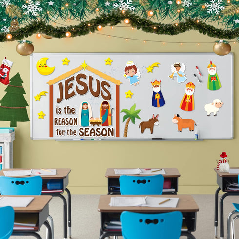 78Pcs Christmas Nativity Cutouts Bulletin Board Decoration Set Jesus Birth Cutouts Bulletin Board Classroom School Decoration Star of David Wise M...