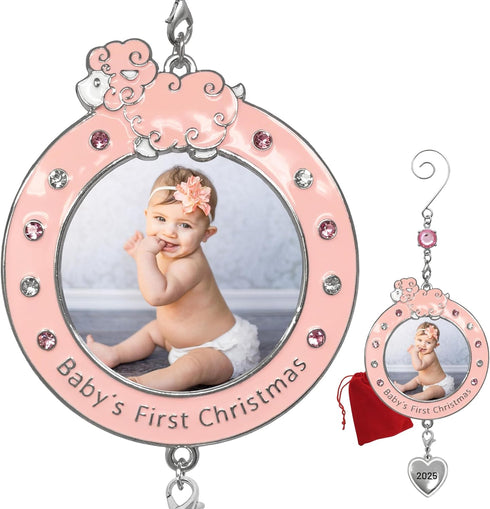 BANBERRY DESIGNS Baby Girl's First Christmas Photo Ornament - 2025 Dated Xmas Picture Decoration for Newborn Daughter - Baby's 1st Keepsake - Gift...