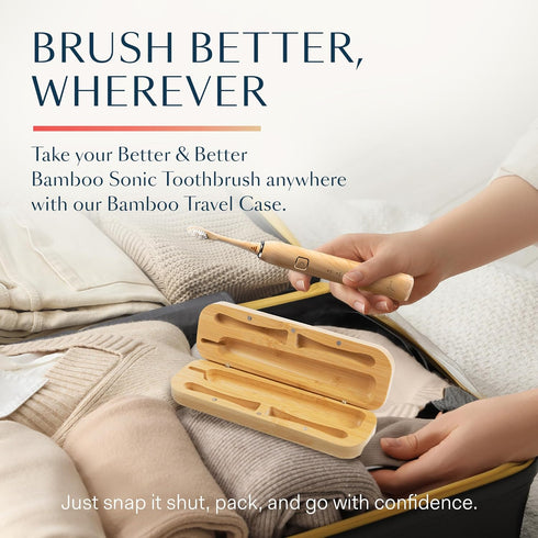 Better & Better Bamboo Travel Case designed for the Bamboo Sonic Toothbrush | Fits 2 Replacement Brush Heads & 1 Electric Brush Handle | Natural B...