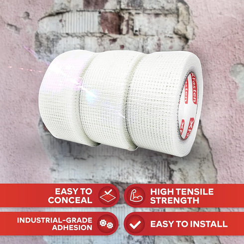 XFasten Drywall Repair Mesh Tape - 2-Inches x 90-Foot, Pack of 3 Drywall Patch Tape, Patch Holes and Cracks Mesh Tape for Drywall Repair, Wall Rep...